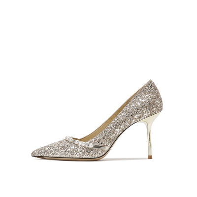 Musim Semi Pernikahan Pumps Wanita Emas Mengkilap Kristal Mutiara Sepatu Kulit Domba Sepatu Hak Tinggi Wanita Tumit Tipis
