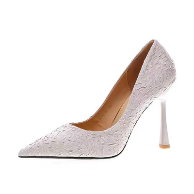 wanita microfiber kepala runcing pompa musim panas Tumit tipis karet sepatu tunggal kasual sepatu hak tinggi elegan bisnis baru