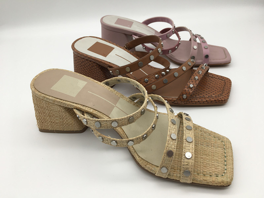 #6 - #11 Sandal Tumit Chunky Musim Panas / Sandal Peep Toe Wanita Tan