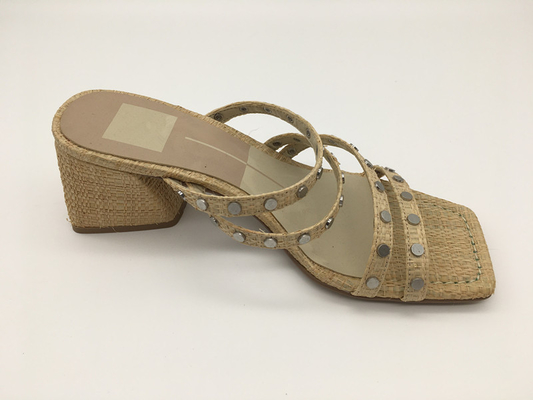 #6 - #11 Sandal Tumit Chunky Musim Panas / Sandal Peep Toe Wanita Tan