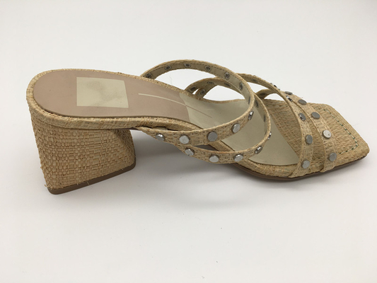 #6 - #11 Sandal Tumit Chunky Musim Panas / Sandal Peep Toe Wanita Tan