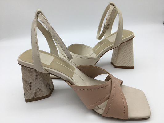 Sandal Bertumit Kulit Wanita Nappa PU Lembut Merah Muda / Beige / Oranye
