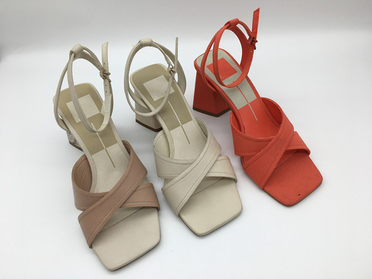 Sandal Bertumit Kulit Wanita Nappa PU Lembut Merah Muda / Beige / Oranye