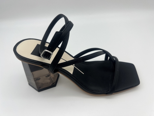 Wide Fit Hitam Wanita Sandal Kulit Lembut Musim Panas Square Toe Ankle Strap Heels