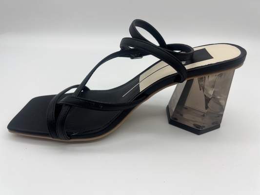 Wide Fit Hitam Wanita Sandal Kulit Lembut Musim Panas Square Toe Ankle Strap Heels