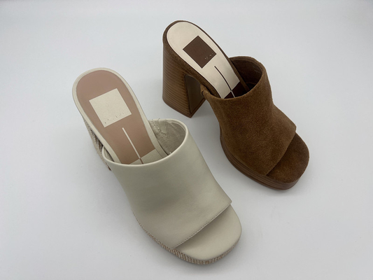 Sepatu Kulit Wanita Nyaman ODM Sandal Tumit Kaki Terbuka Coklat