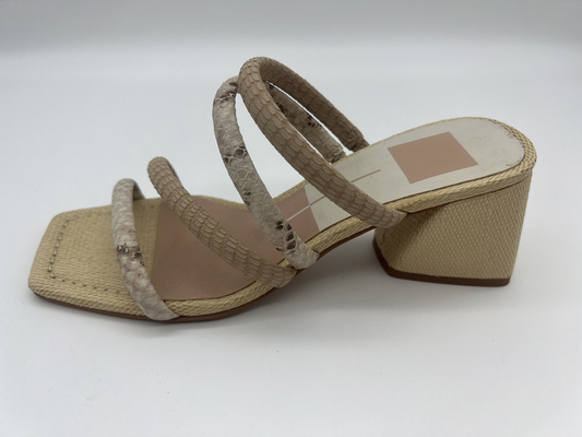 Python Print Wanita Sandal Kulit Lembut Lt Tan / Off White Sandal Peep Toe Lucu