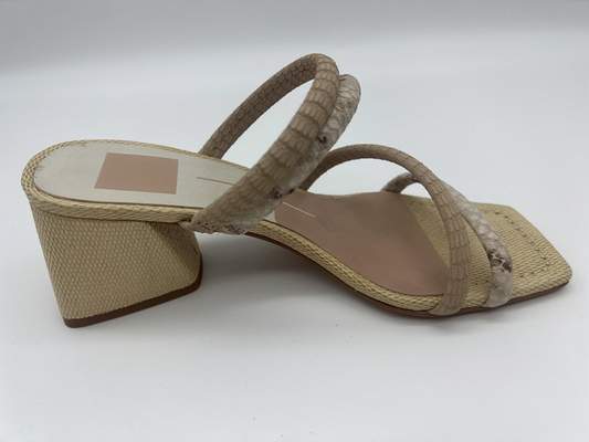 Python Print Wanita Sandal Kulit Lembut Lt Tan / Off White Sandal Peep Toe Lucu