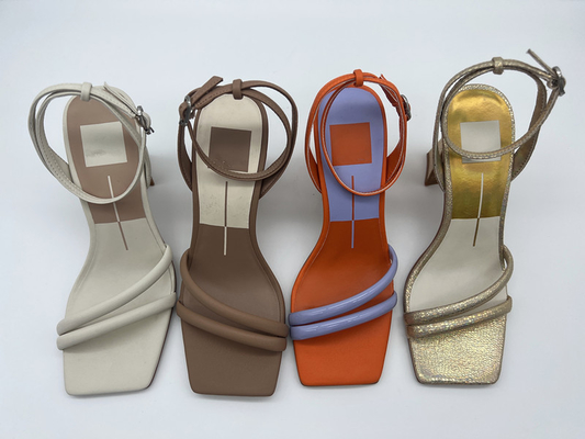 Sepatu Wanita Tali Pergelangan Kaki Coklat Ungu TPR Sandal Hak Tinggi 3 Inci