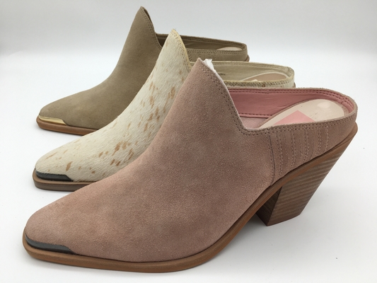 Tan Beige Closed Toe Sepatu Wanita Sepatu Lembut Sapi Suede Chunky Heel Sepatu