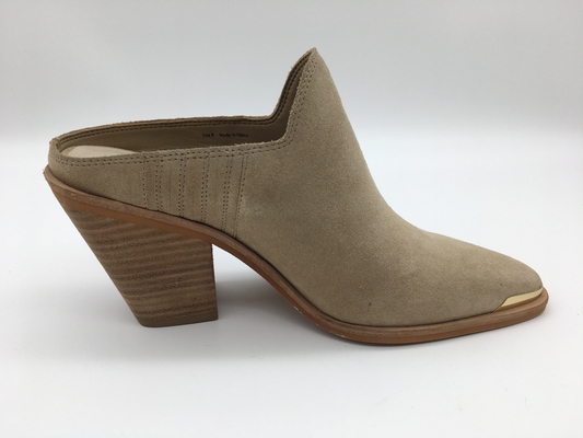 Tan Beige Closed Toe Sepatu Wanita Sepatu Lembut Sapi Suede Chunky Heel Sepatu