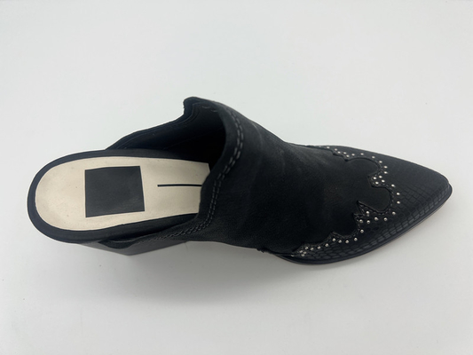 Sparkly Closed Toe Platform Womens Dress Shoes Hitam Lembut Sepatu Kulit Sapi Suede