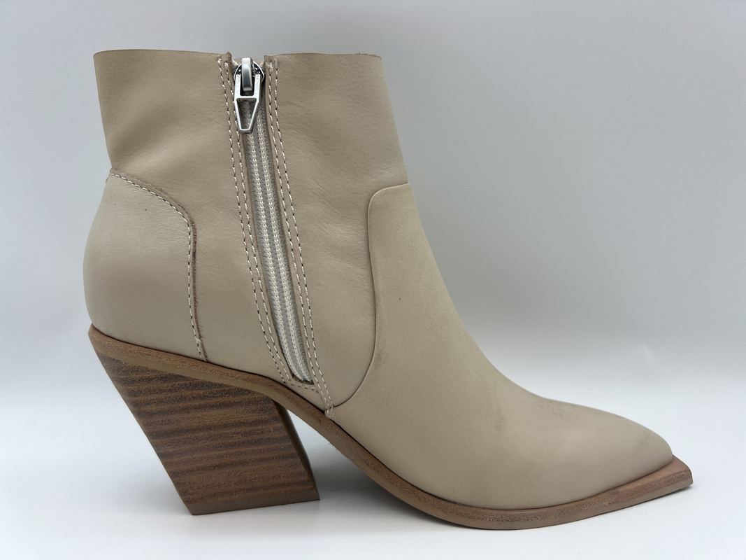 Sepatu bot wanita berbalut kulit nappa two-tone lembut dengan ritsleting logam (baji abs dengan sol luar TPR)