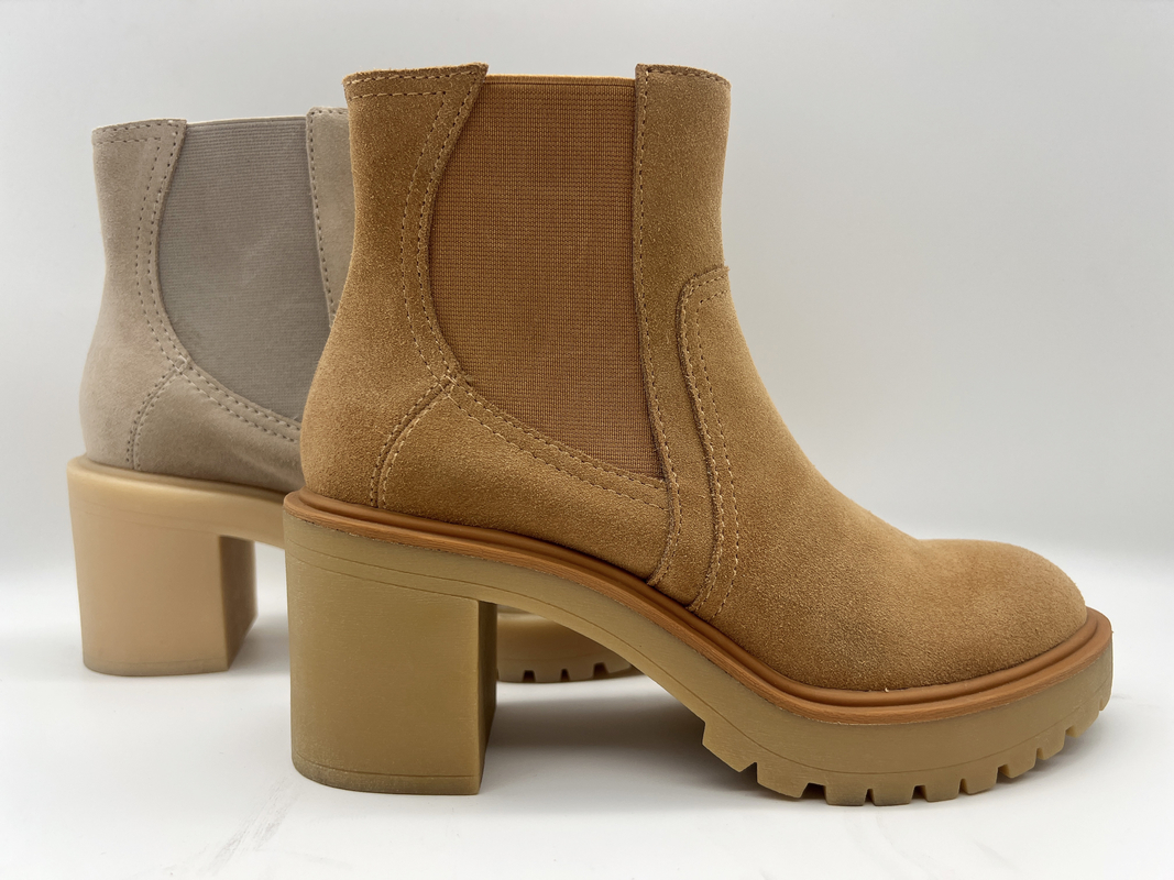 Kepala bulat Salah satu bagian dari TPR outsole, kulit sapi suede lembut, Sepatu Bot Wanita, Tidak ada desain elastis ritsleting