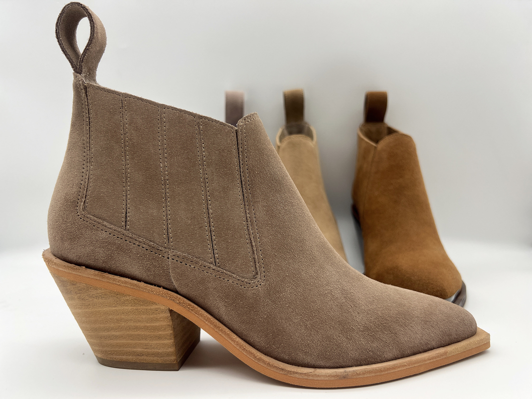 Dress wanita kulit sapi suede coklat lembut ankle Boots, tumit abs dengan outsole TPR non-slip