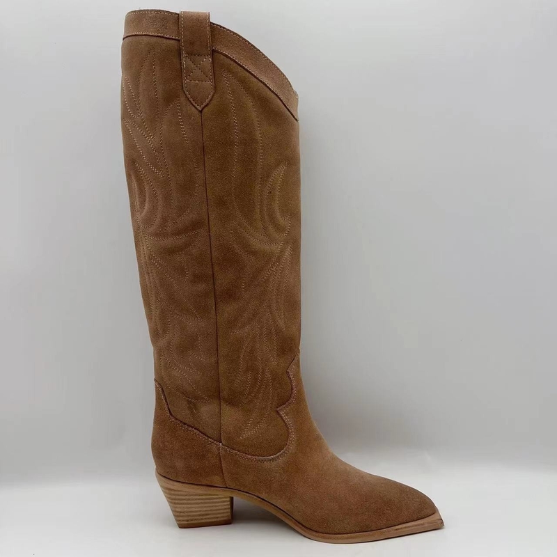 Sepatu bot wanita kulit sapi suede kulit asli coklat lembut outsole TPR dengan tumit abs