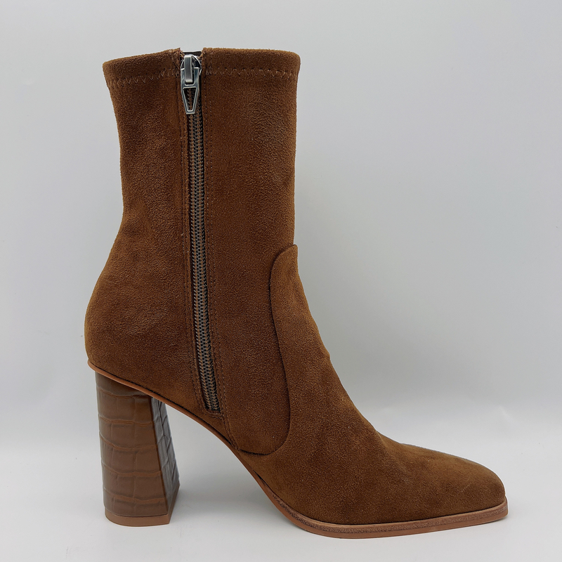Cow Suede Womens Leather Dress Boots Square Toe Lt Brown TPR Outsole Dengan Lateks yang Dapat Dipakai
