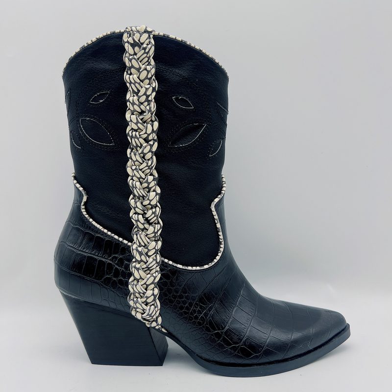 SGS ROHS Womens Leather Dress Boots Lembut Nappa Leather Black Crocodile Print Ankle Boots