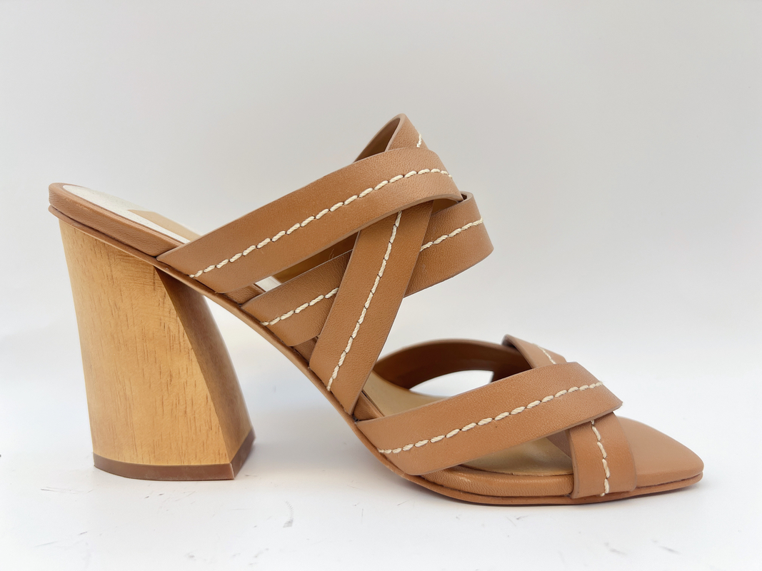 Tan Ankle Strap Womens Dress Shoes 3 Inci Chunky Heel Sandal Kaki Terbuka SGS