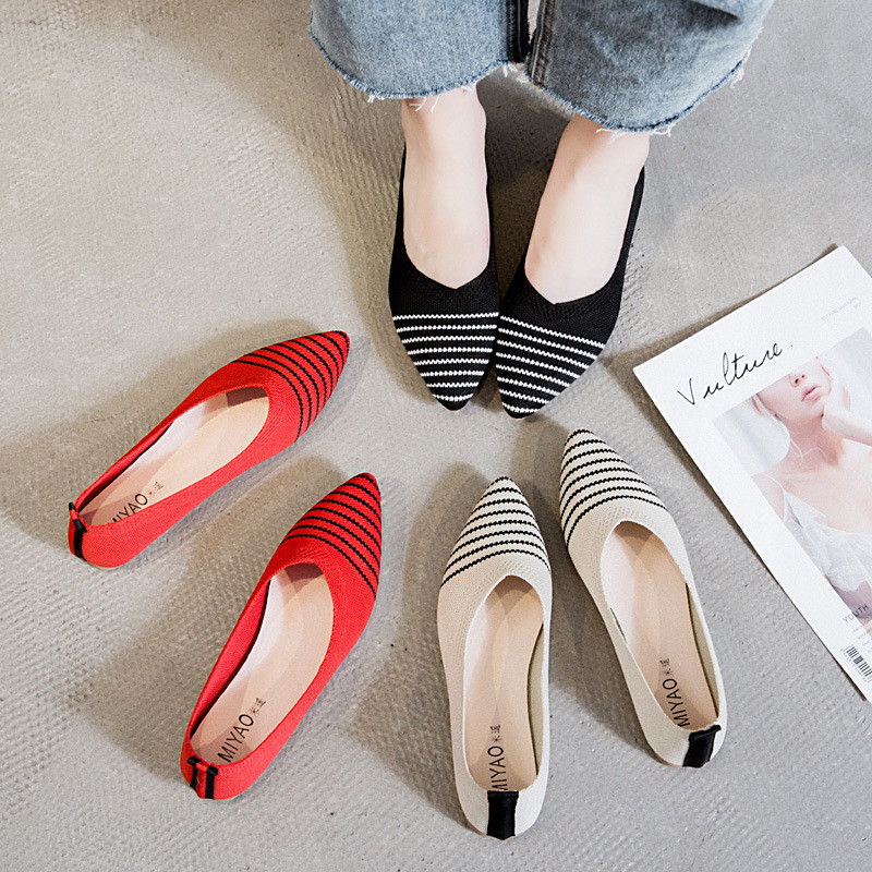 Rajutan Menunjuk Flat Bottomed Harian Cocok untuk Semua Sepatu Wanita Sepatu Wanita Sepatu Flat Wanita