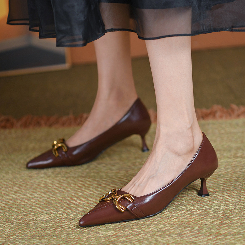 Baru Wanita Kasual Fashion Menunjuk Toe Non-Slip Sepatu Hak Tinggi Sepatu Tunggal PU Tipis Tumit Mulut Dangkal Sepatu Kantor Bisnis